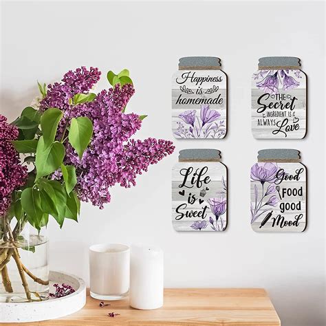 4 Pcs Fall Kitchen Wall Decor Mason Jar Set Wooden Rustic Home Decor