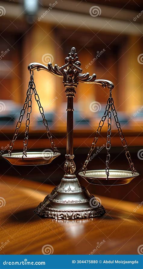 Judiciary Concept Scales Of Justice On Wooden Table In Court Royalty