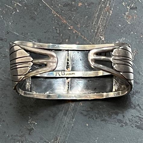 Wide Vintage Navajo Indian Sterling Silver Cuff Brace Gem