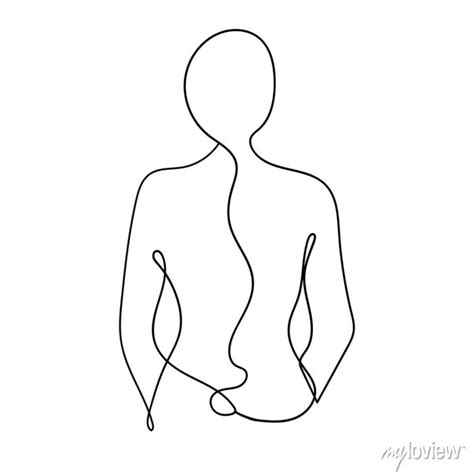 Naked Woman Standing Back One Line Drawing On White Isolated Wall Mural