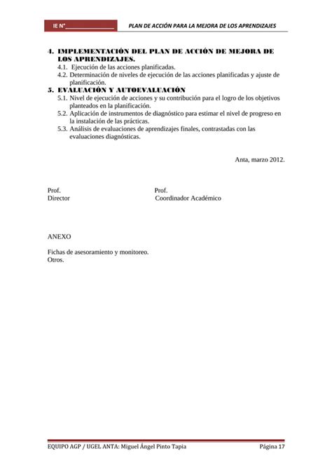 Plan De Accion Mejora De Los Aprendizajes PDF