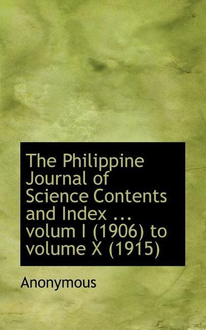 The Philippine Journal Of Science Contents And Index Volum I 1906