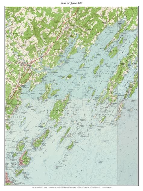 Casco Bay Islands 1957 - Custom USGS Old Topo Map - Maine - OLD MAPS