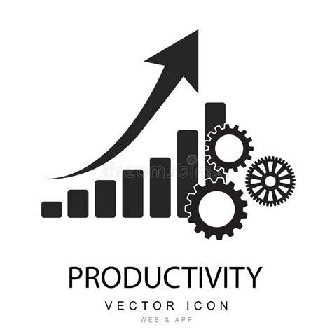 A Bar Chart With Gear Increase Productivity Line Vector Icon Stock