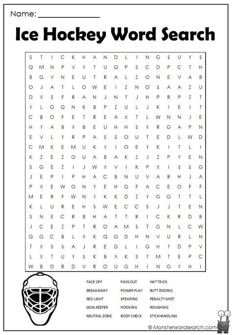 Ice Hockey Word Search Ice Hockey First Grade Words Hockey