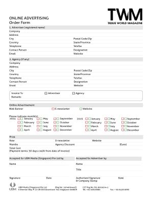 Fillable Online ONLINE ADVERTISING Order Form Tissue World Fax Email