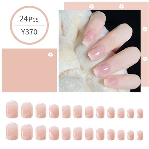 Square Press On Nails Short Fake Nails With Glue Glossy French Tip Pink False Nails 24 Pcs