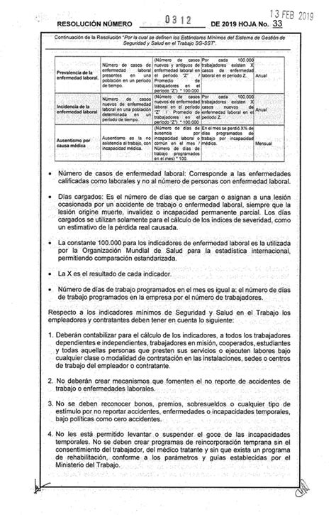 Resolucion 0312 2019 Estandares Minimos Del Sistema De La Seguridad Y Salud Pdf