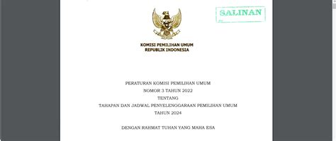 Pkpu 3 2022 Tentang Tahapan Dan Jadwal Penyelenggaraan Pemilu 2024