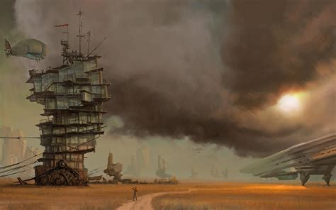 Steampunk Cloud Tower Hd Wallpaper