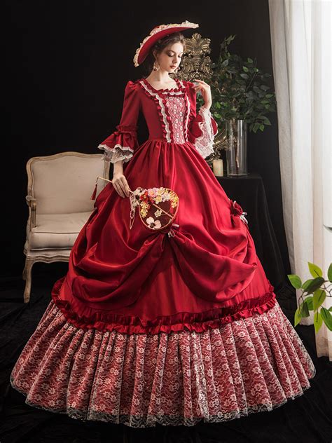 Carnevale Red Victorian Retro Costumes Marie Antoinette Costume Dress