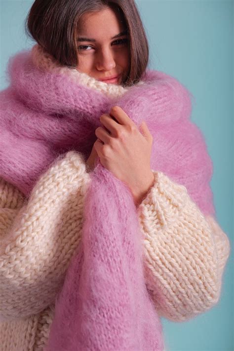 Roze Mohair Sjaal Pluizige Sjaal Oversized Uitlaatdemper Lange