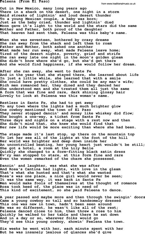 Feleena From El Paso By Marty Robbins Lyrics