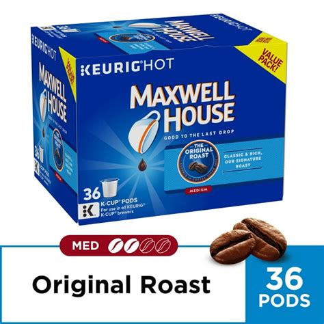 Maxwell House Original Roast Ground Coffee K Cups Caffeinated 36 Ct