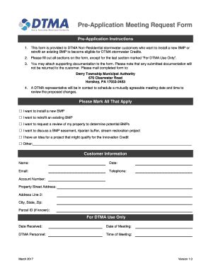 Fillable Online Pre Application Meeting Request Form DTMA Fax Email