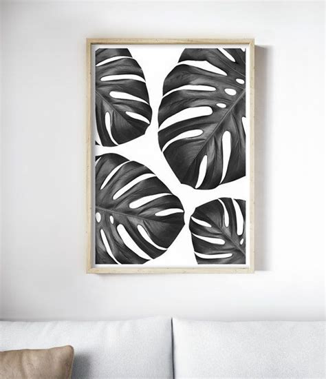 Monstera Art Tropical Wall Art Scandinavian Print Monstera Leaf Print Black And White Print