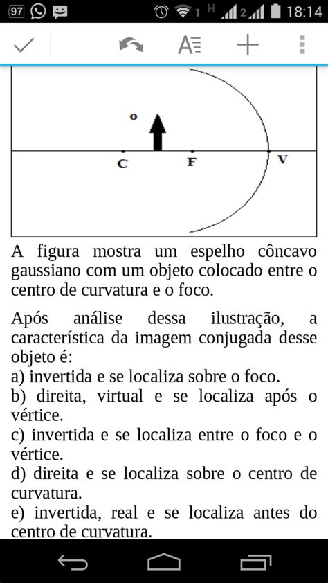 A figura mostra um espelho côncavo gaussiano um objeto colocado