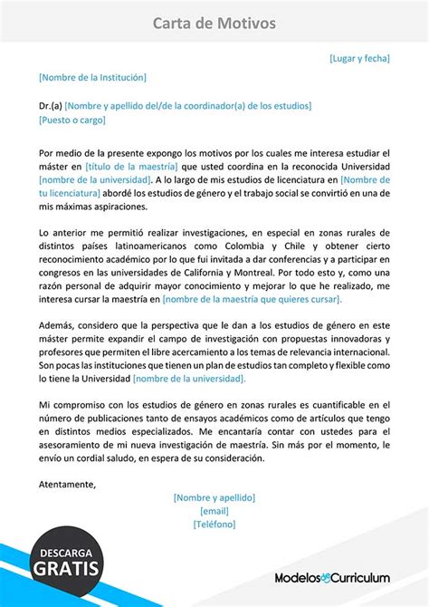 Modelo de Carta de Exposición de Motivos para Postgrado Ejemplo y