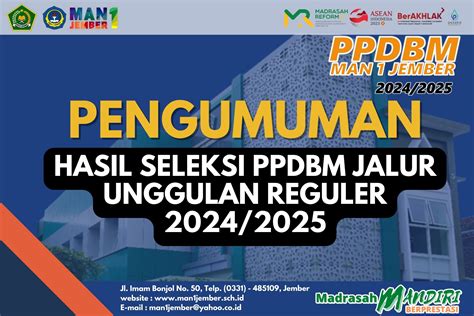 PENGUMUMAN Hasil Seleksi Ppdbm Jalur Unggulan Reguler Tahun Pelajaran