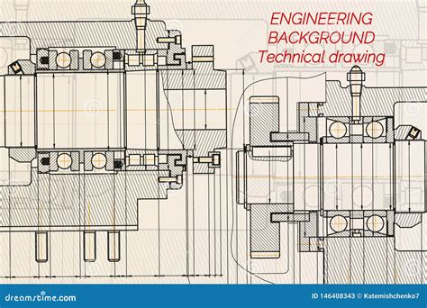 Mechanical Engineering Drawings On Light Background Milling Machine