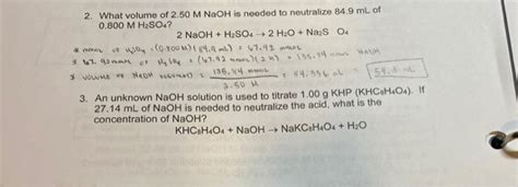 Solved 2 What Volume Of 2 50 M NaOH Is Needed To Neutralize Chegg