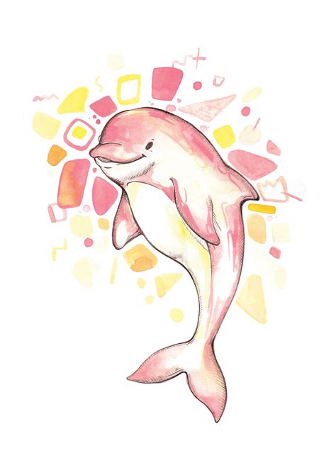 Cute And Lovely Pink Dolphin Art Prints Abstract Watercolor Painting