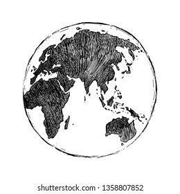 Single Black Sketch Globe Illustration Isolated Stock Vector Royalty