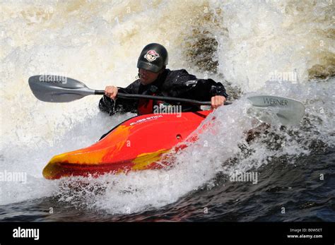 Young Man Kayaking In White Water Rapids Stock Photo - Alamy