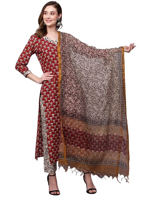 Buy Anni Designer Women S Cotton Blend Straight Printed Kurta With Pant