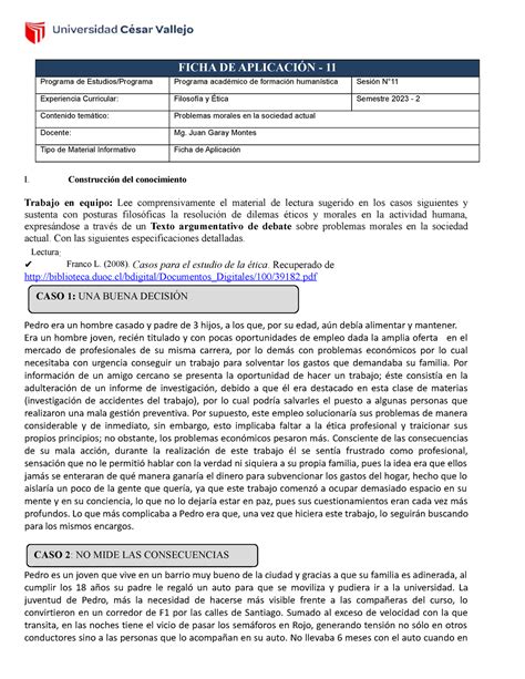 Ficha DE Aplicación 11 2023 II Jgaray FICHA DE APLICACIÓN 11