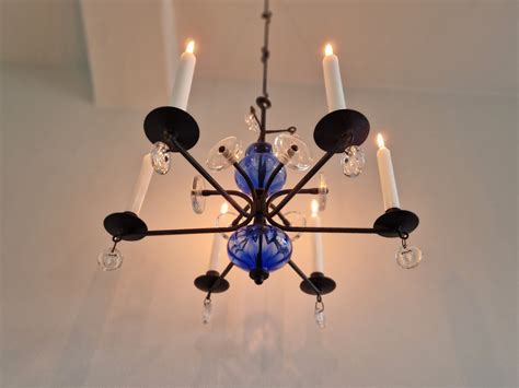 Art Glass And Wrought Iron Chandelier By Erik H Glund For Boda S