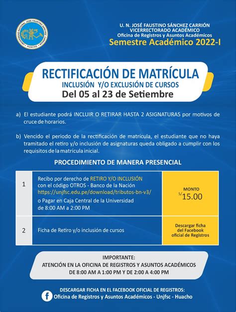 RectificaciÓn De MatrÍcula Universidad Nacional José Faustino Sánchez Carrión