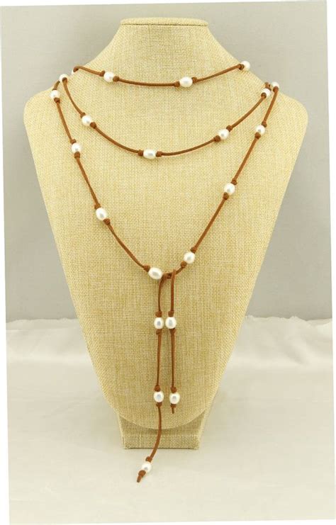 C N060 79 Freshwater Pearl Leather Necklace Handmade Fresh Water Long Necklace Leather Cord Ne