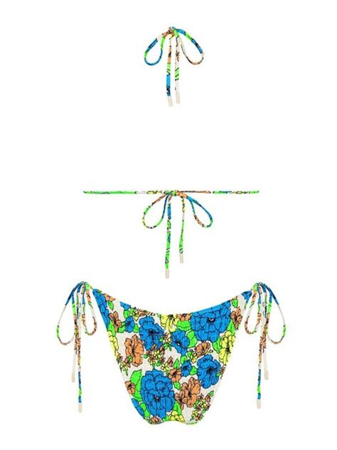 Emmiol Free Shipping 2026 Floral Print Smocked Bikini Set Denim Color S