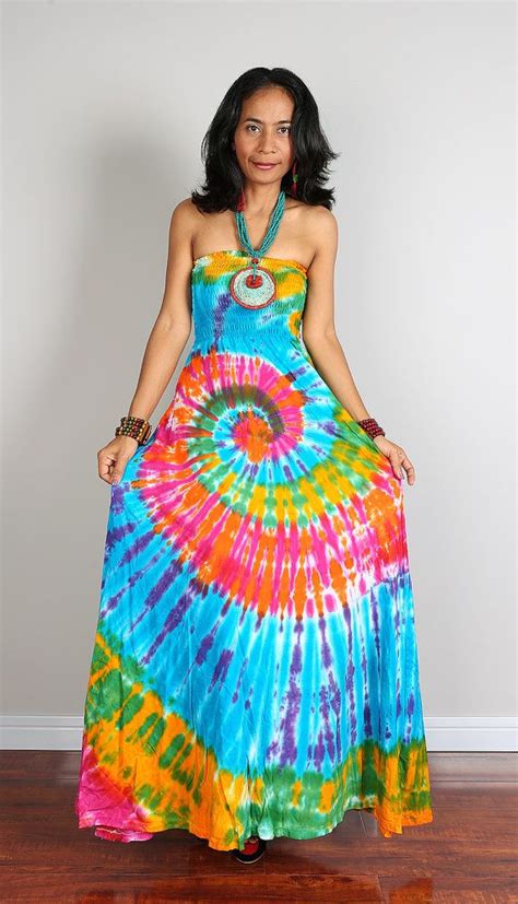 Boho Dress Tie Dye Dress Rainbow Hippie Funky Smocked Maxi Etsy Tie Dye Outfits Tie Dye