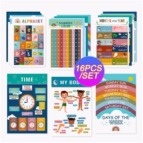 1612pcs Big Educational Charts For Kids Wall Laminated Educational