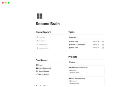 Second Brain By Productive Club Notion Template