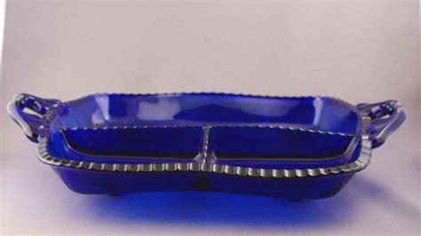 Elegant Vintage Cobalt Blue Divided Relish Dish