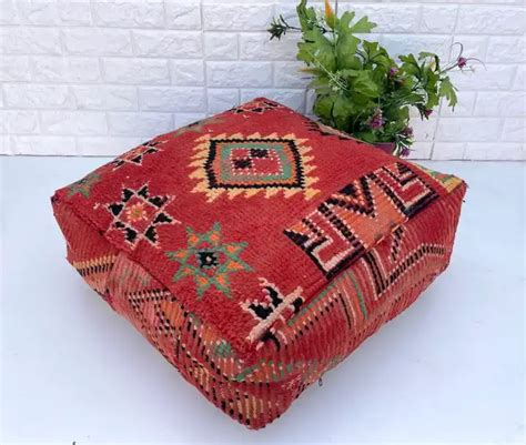 Moroccan Floor Cushion Boujaad Footstool Pouf Wool Handmade Home Floor