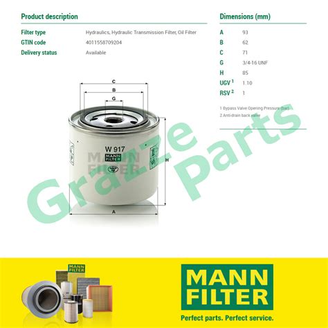 100 Original Mann Oil Filter W917 W 917 OC204 For Iveco Heuliez Bus GX