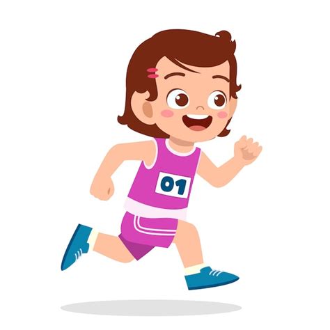 Premium Vector | Happy cute little girl run in marathon game