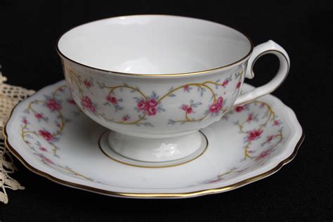 Johann Haviland Fine China Tea Cup And Matching Saucer White With Pink Roses Perfect For Bridal