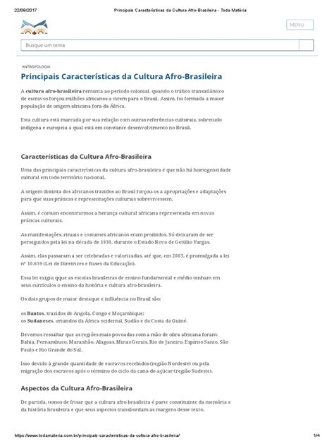 Localize No Texto Características Da Cultura Afro Brasileira - Principais Características Da Cultura Afro-Brasileira | PDF | África ...