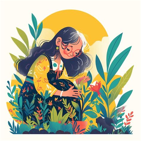 South Asian Elderly Woman Tending A Garden Premium Ai Generated Vector