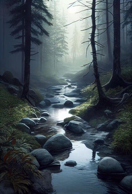 Premium Photo Misty Gallery Forest With Small Stream