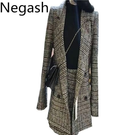 Negash High Quality Elegant Ol Sets Womens Plaid Suit Blazer Coat Short A Line Skirt Two