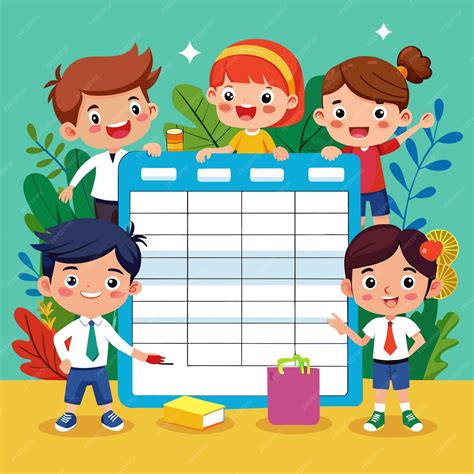 Un grupo de niños con un calendario que dice el año que es | Vector