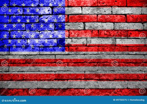 Americas Flag On Brick Wall Stock Image Image Of Damaged Stained