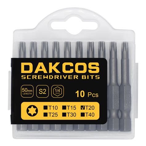 Dakcos 10 Piece T20 Torx Bit Set Premium S2 Alloy Steel