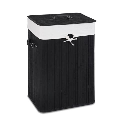 Costway Rectangle Bamboo Hamper Laundry Basket Washing Cloth Bin Rangier Lid Black | Walmart Canada